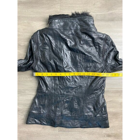 $675 Ted Baker Leather Jacket Furrly  Shearling Trim SIZE 2 US 6 Detached Sleeve - Picture 3 of 14